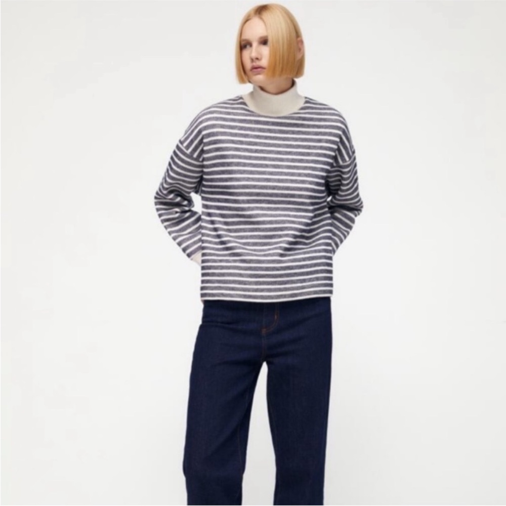 Zara Striped Mockneck Cozy Long Sleeve Sweater Size Medium